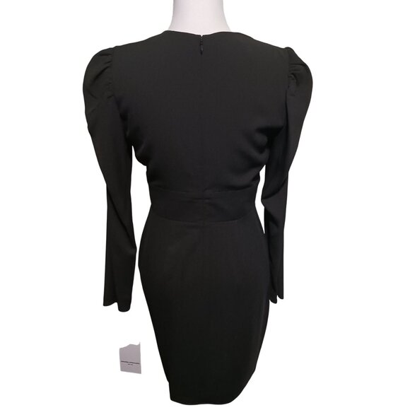 NEW Amanda Uprichard Analeigh Shirred Long Sleeve Faux-Wrap Mini‎ Dress Black S - Picture 4 of 16